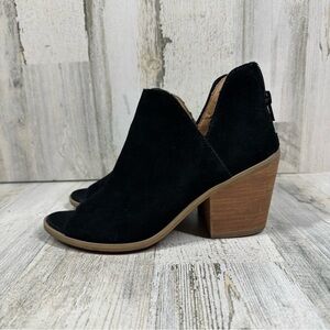 Susina Black Suede Bootie With Open Toe And Side Cut #536